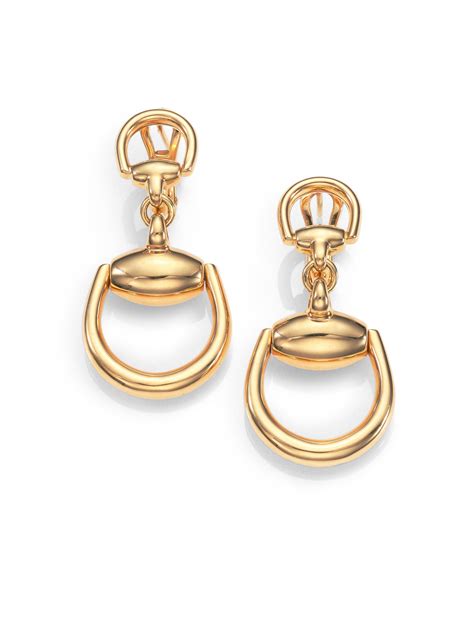 GUCCI Horsebit 18K Gold Drop Earrings 